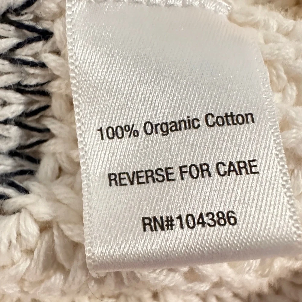 Garnet Hill Organic Cotton Cream and Gray Striped Long Sleeve Boatneck Sweater L
